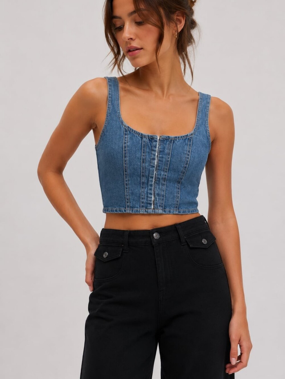 Lone Star Denim Corset Crop Top Femme Girl Western